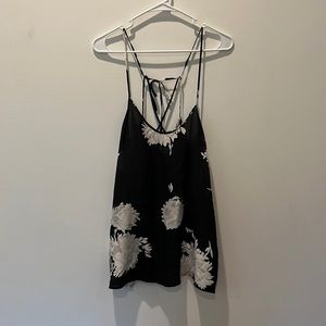 Black and white floral semi sheer tank top